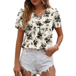 Summer Women Clothing Casual V neck Chiffon Shirt Floral Bud Sleeve Top - Quality Home Clothing| Beauty