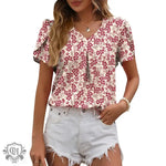 Summer Women Clothing Casual V neck Chiffon Shirt Floral Bud Sleeve Top - Quality Home Clothing| Beauty