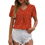 Summer Women Clothing Casual V neck Chiffon Shirt Floral Bud Sleeve Top - Quality Home Clothing| Beauty