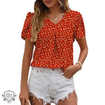 Summer Women Clothing Casual V neck Chiffon Shirt Floral Bud Sleeve Top - Quality Home Clothing| Beauty