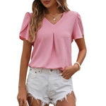 Summer Women Clothing Casual V neck Chiffon Shirt Floral Bud Sleeve Top - Quality Home Clothing| Beauty