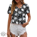 Summer Women Clothing Casual V neck Chiffon Shirt Floral Bud Sleeve Top - Quality Home Clothing| Beauty