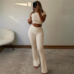 Short Sleeve Cropped Top & High Rise Trousers - Clothing