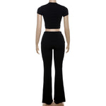 Short Sleeve Cropped Top & High Rise Trousers - Clothing