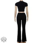 Short Sleeve Cropped Top & High Rise Trousers - Clothing