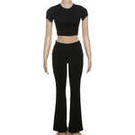 Short Sleeve Cropped Top & High Rise Trousers - Clothing