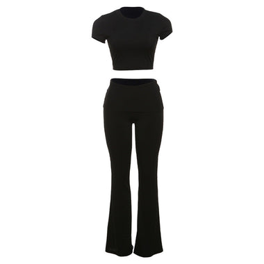 Short Sleeve Cropped Top & High Rise Trousers - Clothing