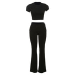 Short Sleeve Cropped Top & High Rise Trousers - S / Black - Clothing