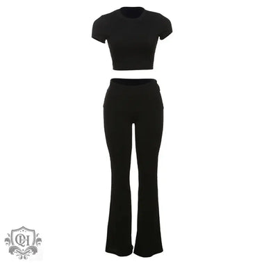 Short Sleeve Cropped Top & High Rise Trousers - Clothing