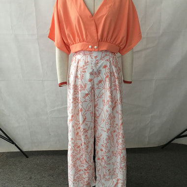 Short Sleeve Top & Patterned Wide Leg Trousers - Clothing