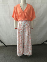 Short Sleeve Top & Patterned Wide Leg Trousers - Clothing