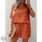 Short Sleeve Top & Shorts Set - S / Chocolate - Clothing