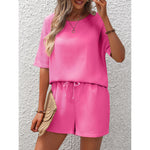 Short Sleeve Top & Shorts Set - S / Rose Red - Clothing