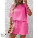 Short Sleeve Top & Shorts Set - S / Rose Red - Clothing