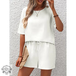 Short Sleeve Top & Shorts Set - S / White - Clothing