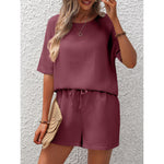 Short Sleeve Top & Shorts Set - S / Wine Red - Clothing