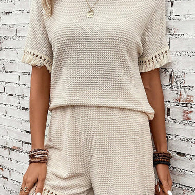 Short Sleeved Tassel Top & Shorts - Clothing