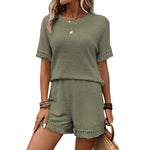 Short Sleeved Tassel Top & Shorts - S / Army Green - Clothing