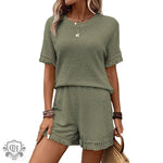 Short Sleeved Tassel Top & Shorts - S / Army Green - Clothing