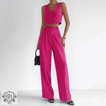 Short V-Neck Vest & Straight Leg Trousers - Clothing