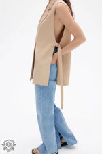 Side Split Vest with Belt - Clothing