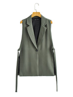 Side Split Vest with Belt - S / Green - Clothing