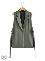 Side Split Vest with Belt - S / Green - Clothing