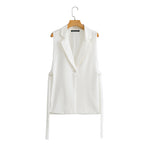 Side Split Vest with Belt - S / White - Clothing