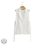 Side Split Vest with Belt - S / White - Clothing