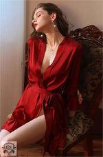 Sexy Pajamas Sexy Artificial Silk Lotus Leaf Cuff Cardigan Outerwear Gown Nightgown - Quality Home Clothing| Beauty