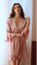 Sexy Pajamas Sexy Artificial Silk Lotus Leaf Cuff Cardigan Outerwear Gown Nightgown - Quality Home Clothing| Beauty