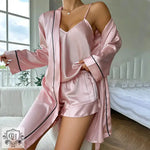 Ice Silk Pajamas Women Suspender Shorts Nightgown Three Piece Summer Comfortable Outerwear Homewear - Quality Home Clothing| Beauty