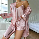 Ice Silk Pajamas Women Suspender Shorts Nightgown Three Piece Summer Comfortable Outerwear Homewear - Quality Home Clothing| Beauty