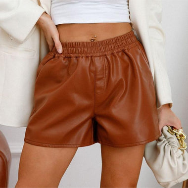 Simple Faux Leather Casual Shorts - QH Clothing