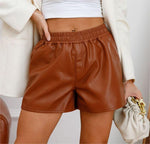 Simple Faux Leather Casual Shorts - QH Clothing