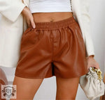 Simple Faux Leather Casual Shorts - QH Clothing