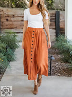 Spring Summer Elastic Waist Pleated Front Buckle Casual Package Hip Mid Skirt - Quality Home Clothing| Beauty