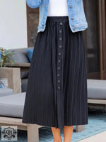 Spring Summer Elastic Waist Pleated Front Buckle Casual Package Hip Mid Skirt - Quality Home Clothing| Beauty