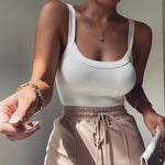 Women Clothing Summer Sexy Slim Fit Sleeveless Bodysuit Rib Sunken Stripe Base Clothing - Quality Home Clothing| Beauty