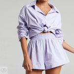 Single Breasted Collared Shirt Shorts Loose Casual Two Piece Suit Women - Quality Home Clothing| Beauty