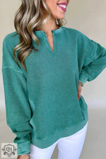 Skobeloff Solid Color Notched Neck Drop Shoulder Sweatshirt - Skobeloff / S / 65% Polyester + 35% Cotton