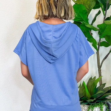 Sky Blue Casual Zipped Short Sleeve Hoodie and Shorts Set - Two Piece Sets/Short Sets