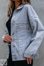 Sky Blue Stripe Washed Oversize Pocketed Denim Jacket - Outerwear/Denim jackets