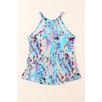 Sky Blue Tropical Floral Print Racerback Tank Top - Tops/Tank Tops