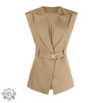 Sleeveless Belted Office Vest - Clothing