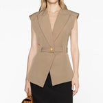 Sleeveless Belted Office Vest - Clothing