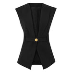 Sleeveless Belted Office Vest - S / Black - Clothing