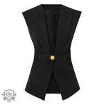 Sleeveless Belted Office Vest - S / Black - Clothing