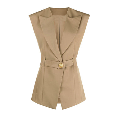 Sleeveless Belted Office Vest - Clothing