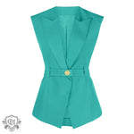 Sleeveless Belted Office Vest - S / Skyblue - Clothing